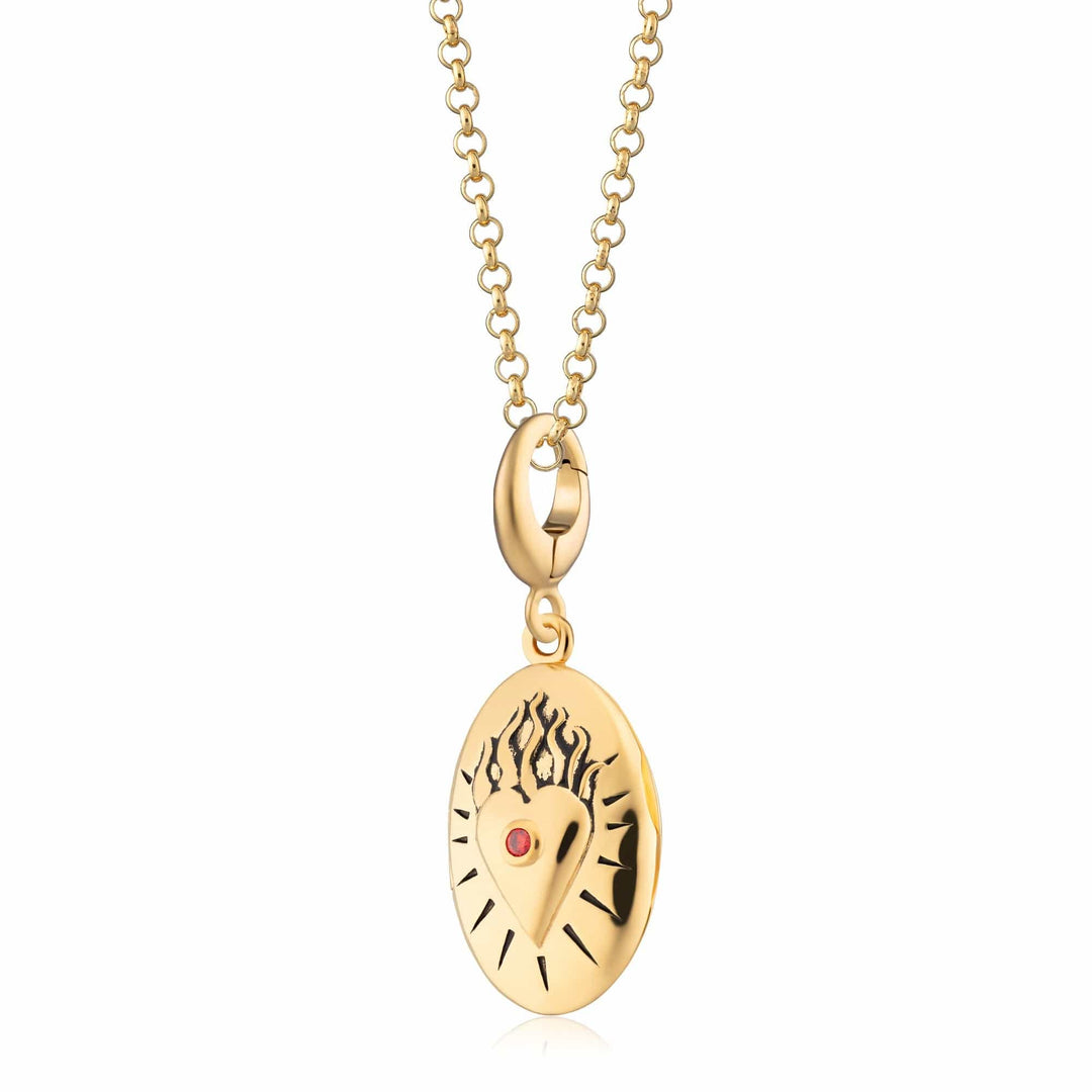 Gold Plated Flaming Heart Locket Necklace CNGFLH-1