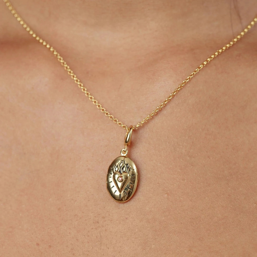 Gold Plated Flaming Heart Locket Necklace CNGFLH-1