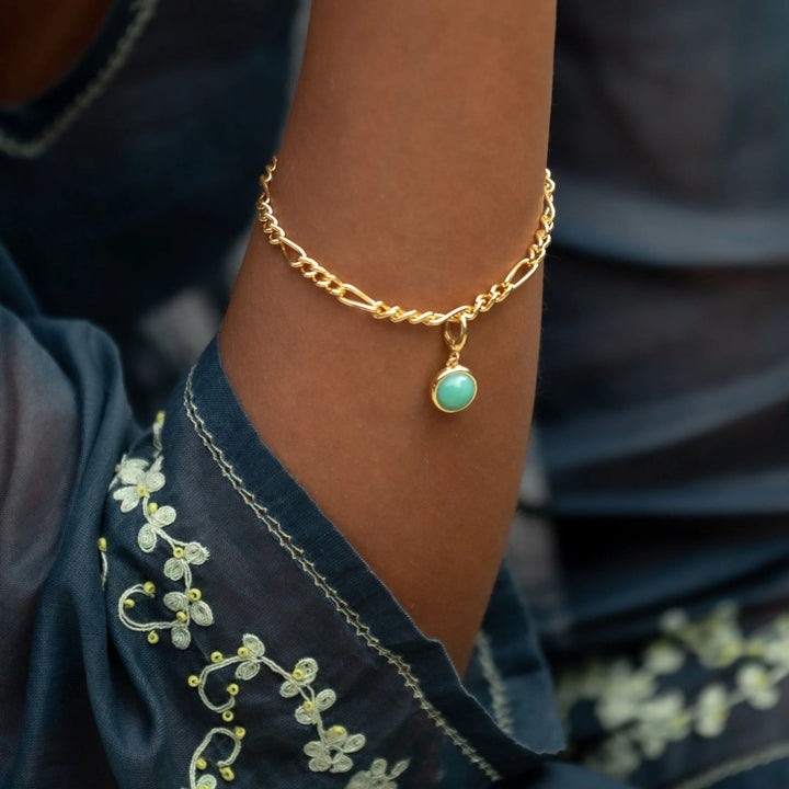 Gold Plated Green Chrysoprase Healing Happiness Stone Charm CGHSCY