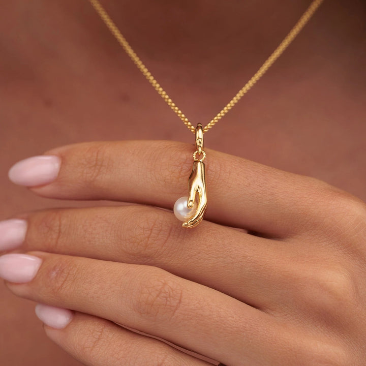 Gold Plated Hand and Pearl Necklace CNGHPL-1