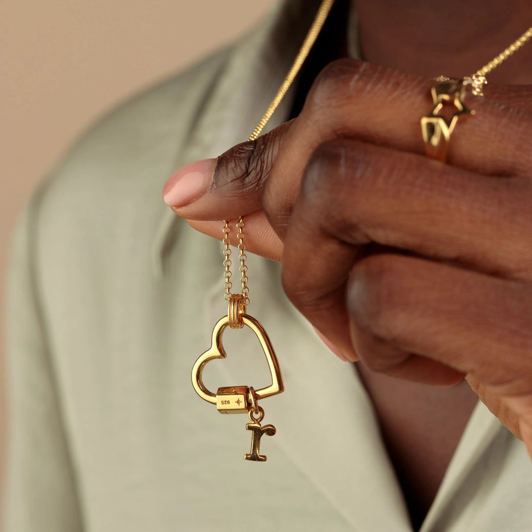 Gold Plated Heart Carabiner Charm Collector Necklace CGHCAR-GC1-1