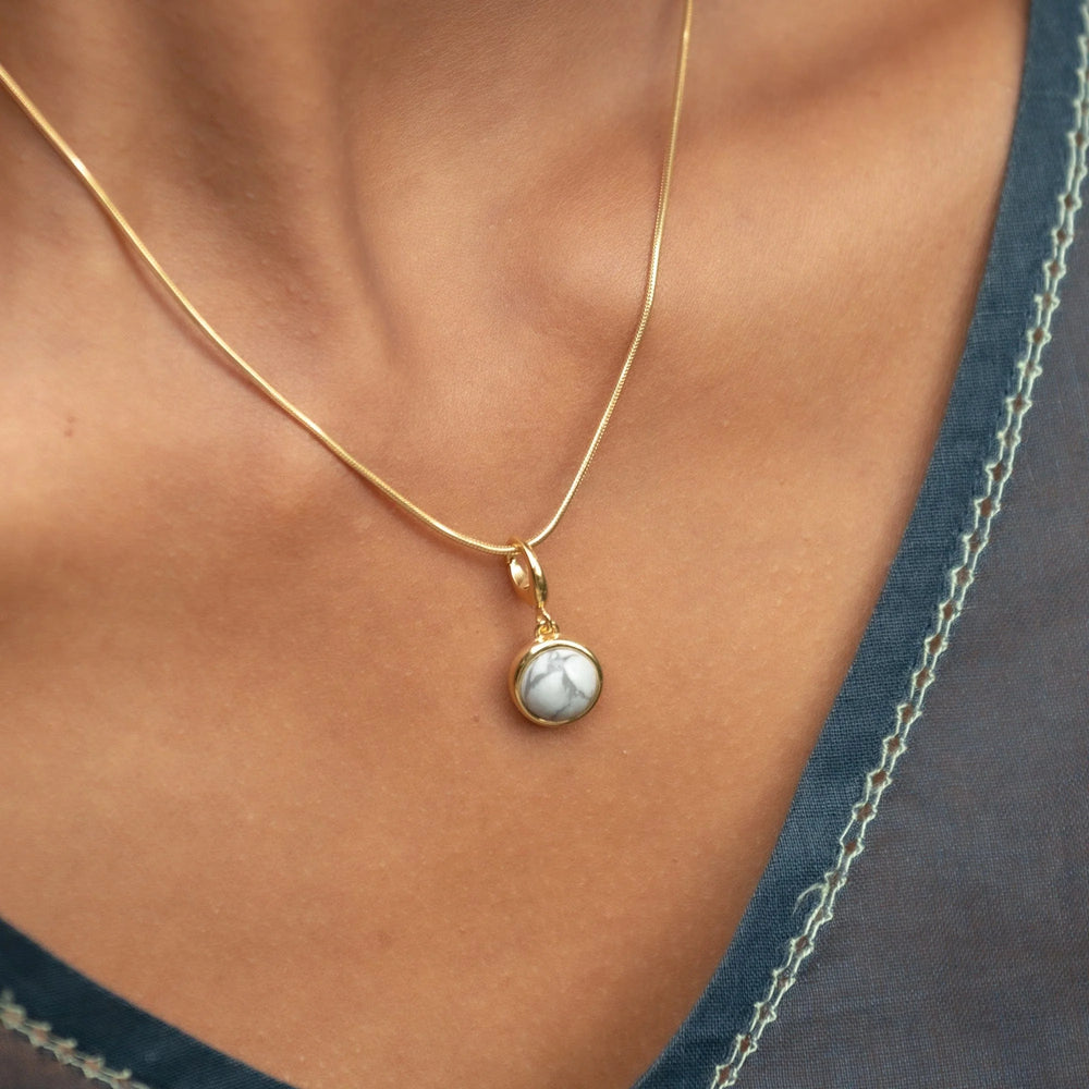 Gold Plated Howlite Healing Positive Thought Stone Necklace CNGHSHL-SNAKE-1