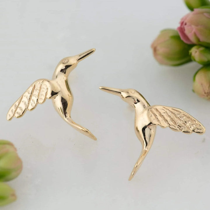 Gold Plated Hummingbird Stud Earrings SEGHB