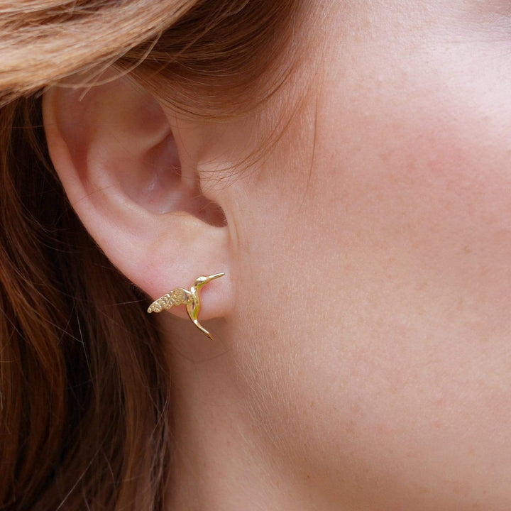 Gold Plated Hummingbird Stud Earrings SEGHB