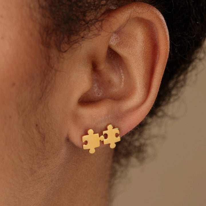 Gold Plated Jigsaw Stud Earrings SEGJZM