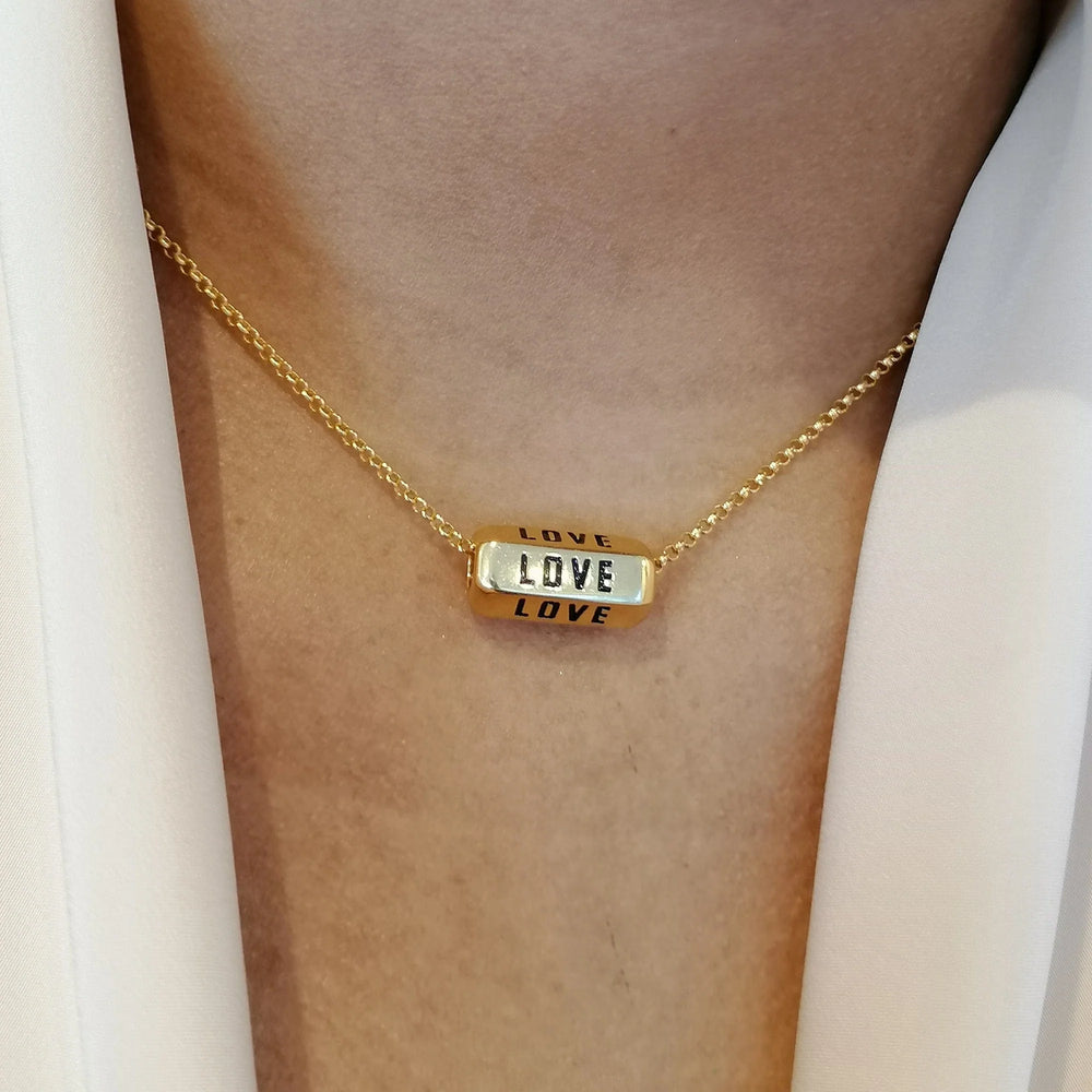 Gold Plated Love is All Around Black Necklace CNGLOBL-1