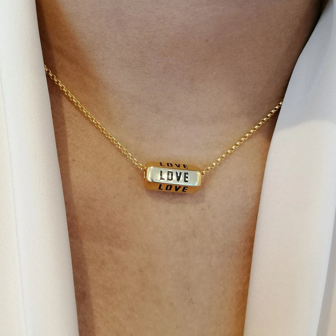 Gold Plated Love is All Around Black Necklace CNGLOBL-1