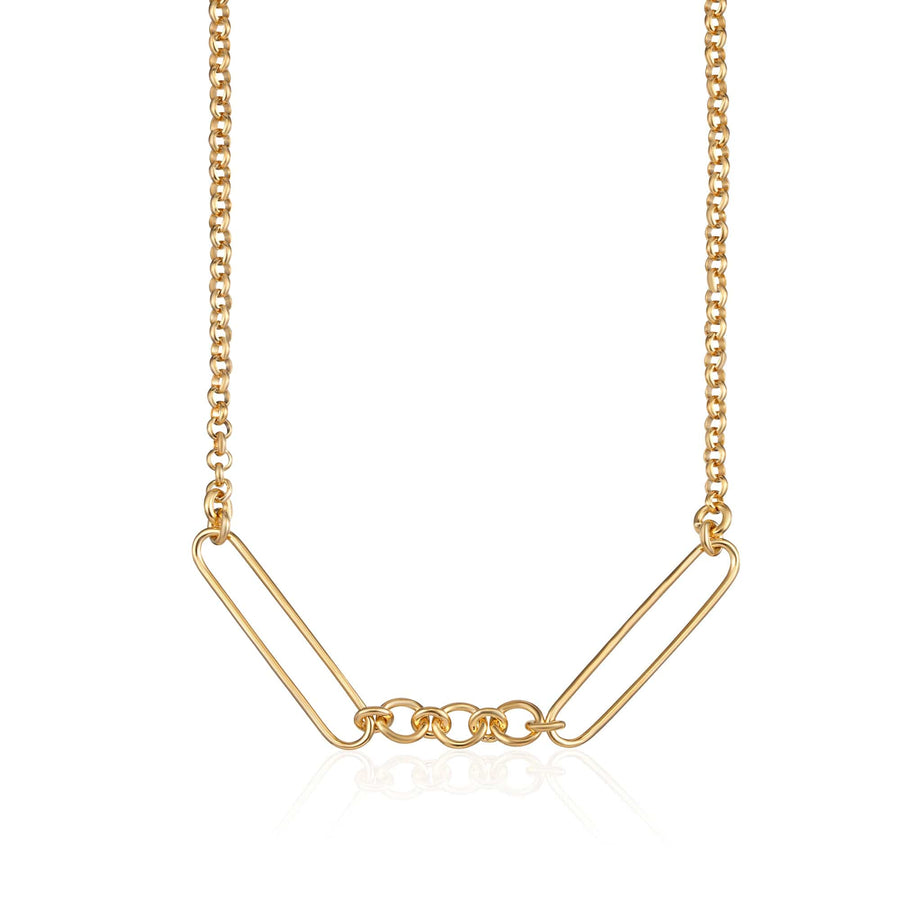Gold Plated Mixed Link Charm Collector Necklace CHCGML