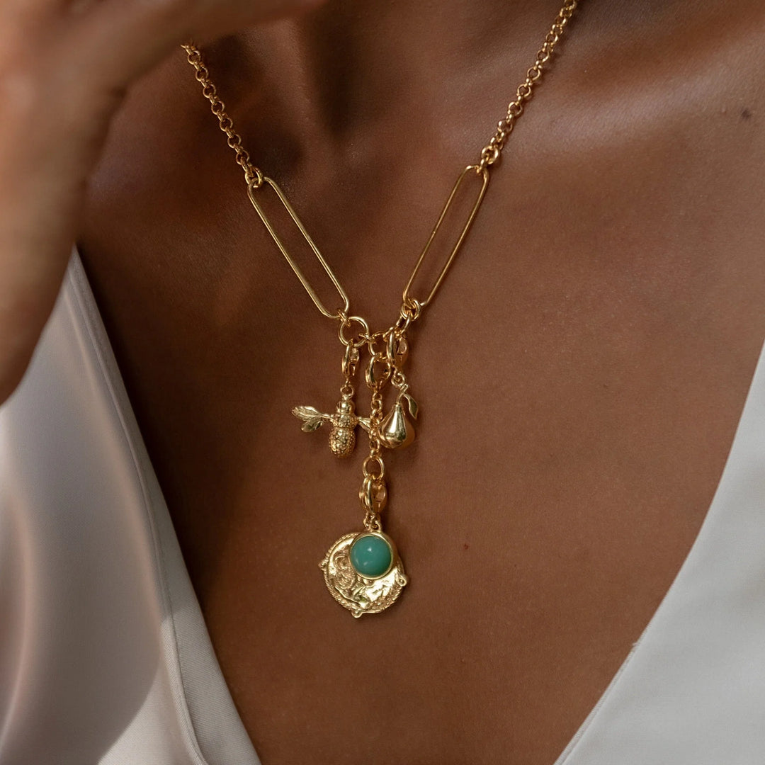 Gold Plated Mixed Link Charm Collector Necklace CHCGML