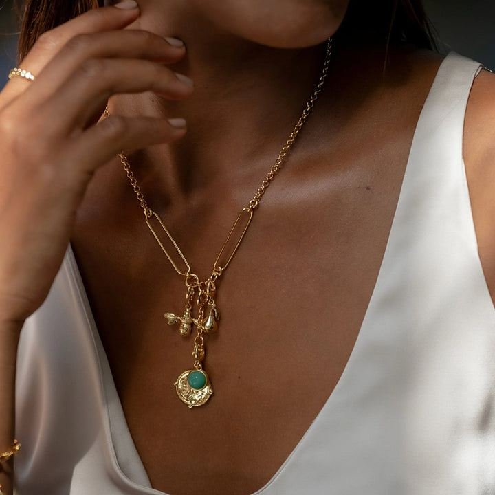 Gold Plated Mixed Link Charm Collector Necklace CHCGML