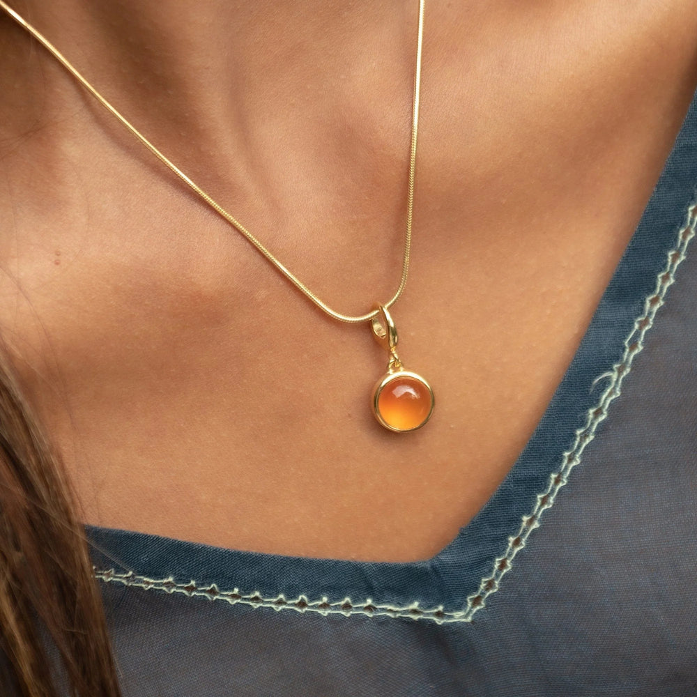 Gold Plated Orange Agate Healing Harmony Stone Necklace CNGHSOA-SNAKE-1