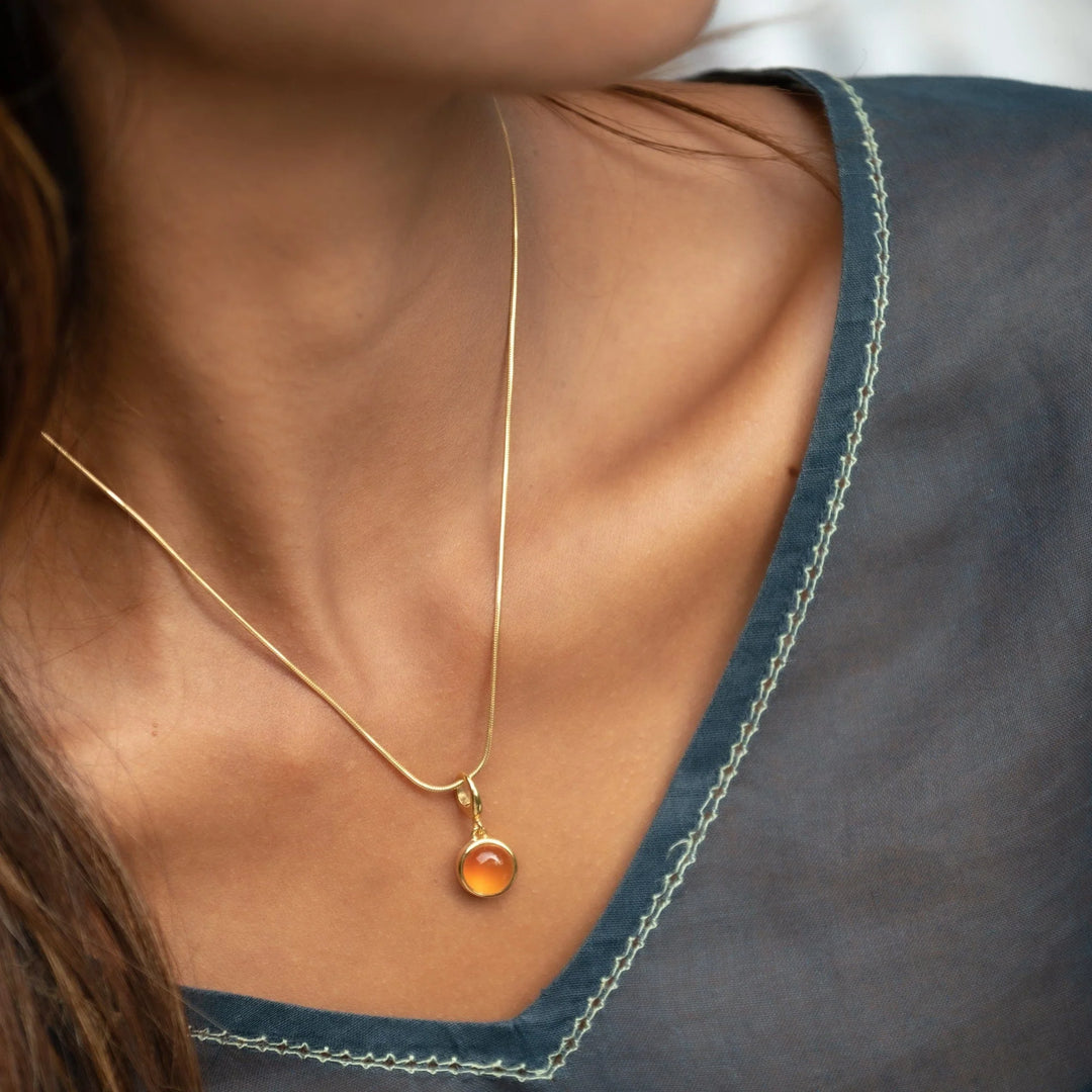 Gold Plated Orange Agate Healing Harmony Stone Necklace CNGHSOA-SNAKE-1