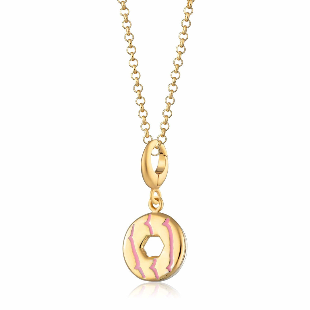 Gold Plated Party Ring Biscuit Necklace with Pink Enamel CNGPR-PI-1