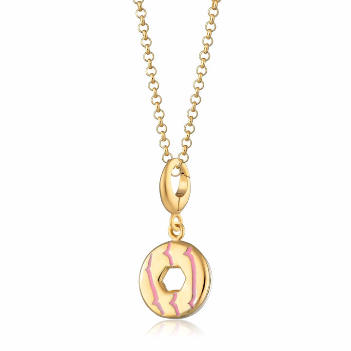 Gold Plated Party Ring Biscuit Necklace with Pink Enamel CNGPR-PI-1