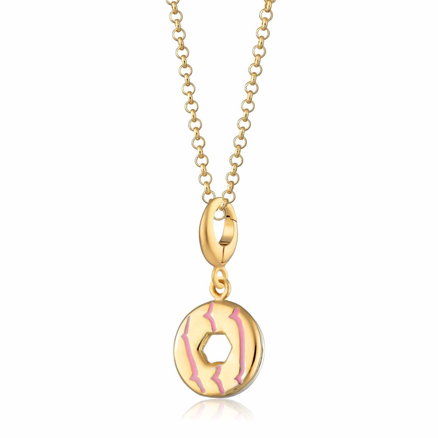 Gold Plated Party Ring Biscuit Necklace with Pink Enamel CNGPR-PI-1