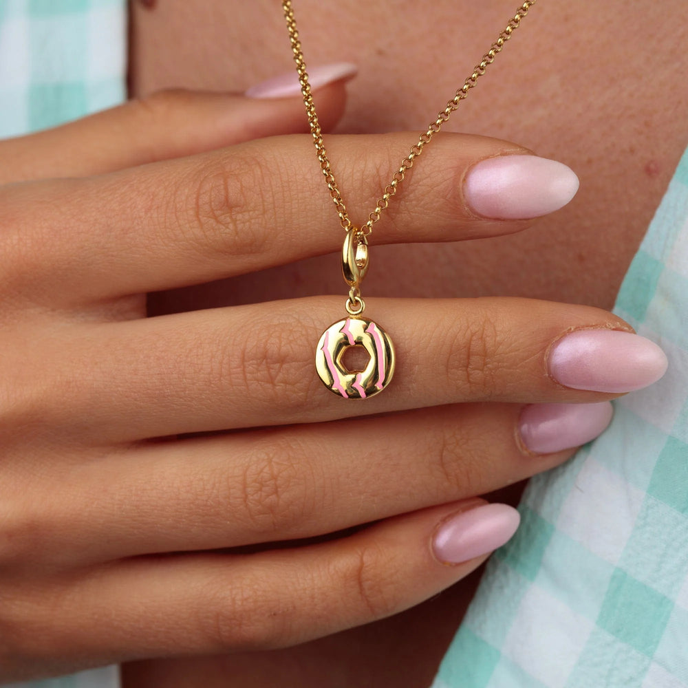 Gold Plated Party Ring Biscuit Necklace with Pink Enamel CNGPR-PI-1