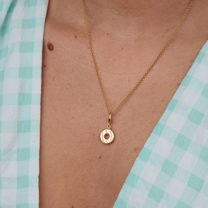 Gold Plated Party Ring Biscuit Necklace with Pink Enamel CNGPR-PI-1