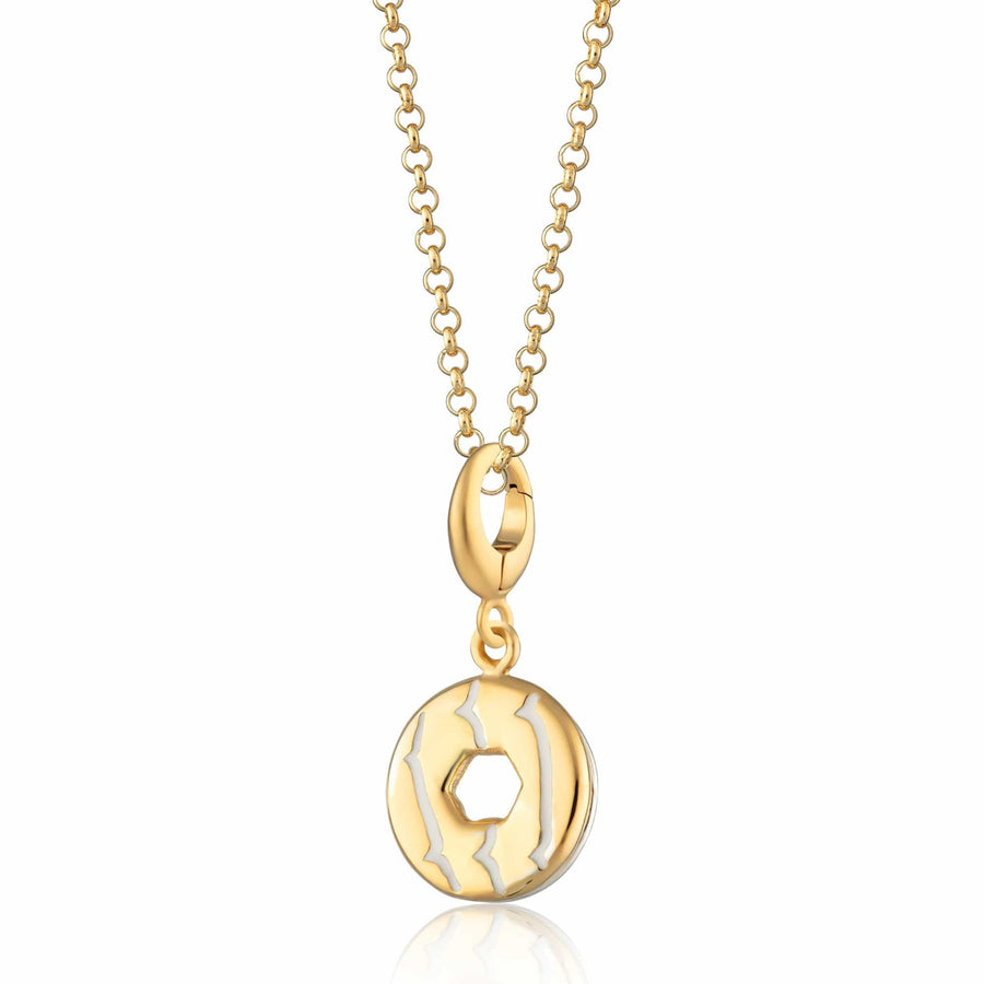 Gold Plated Party Ring Biscuit Necklace with White Enamel CNSGWPR-1