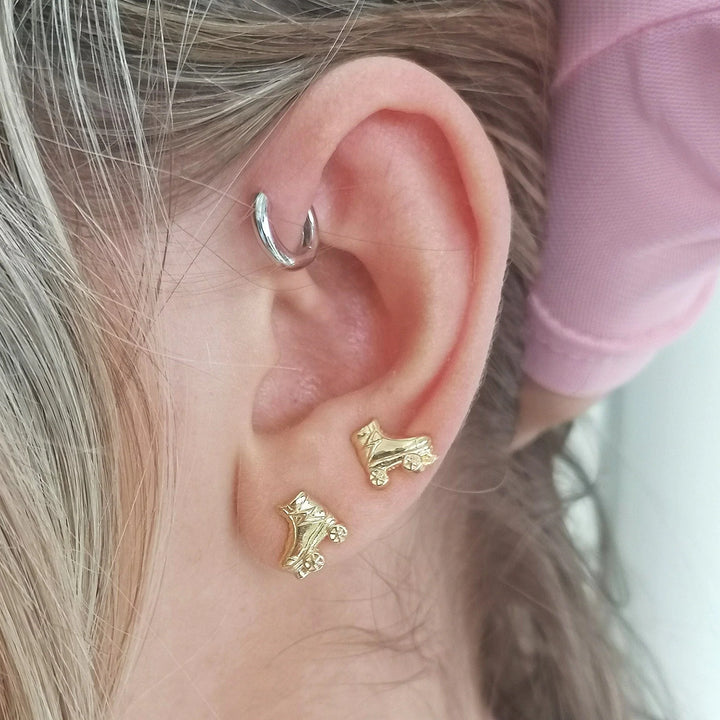 Gold Plated Roller Skate Stud Earrings SEGROSK