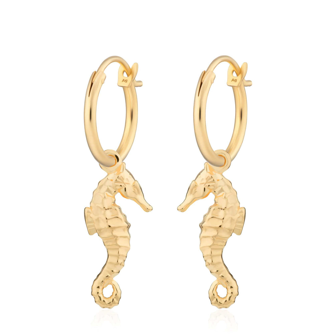 Gold Plated Seahorse Charm Hoop Earrings CHEGSEA-MINI