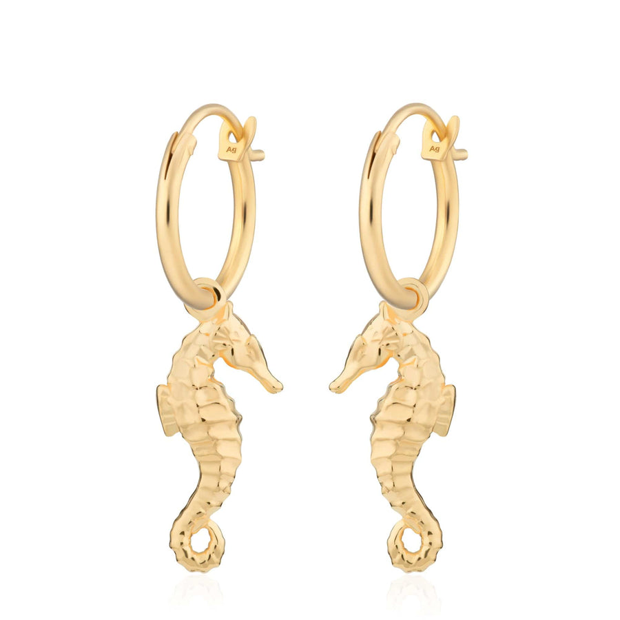 Gold Plated Seahorse Charm Hoop Earrings CHEGSEA-MINI