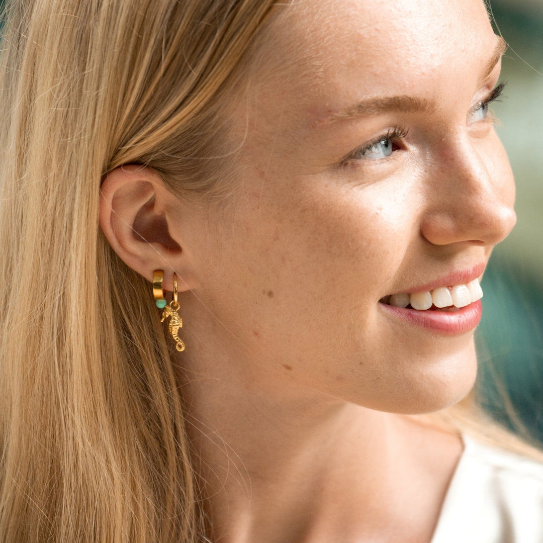 Gold Plated Seahorse Charm Hoop Earrings CHEGSEA-MINI