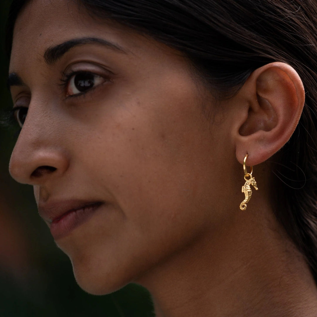 Gold Plated Seahorse Charm Hoop Earrings CHEGSEA-MINI