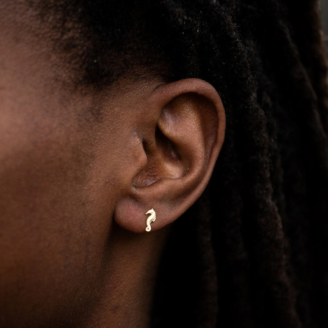 Gold Plated Seahorse Stud Earrings SEGSEA