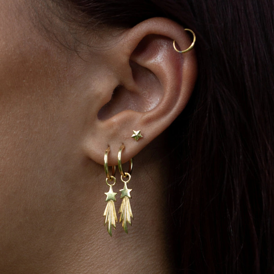 Gold Plated Shooting Star Charm Hoop Earrings CHEGSST-MINI