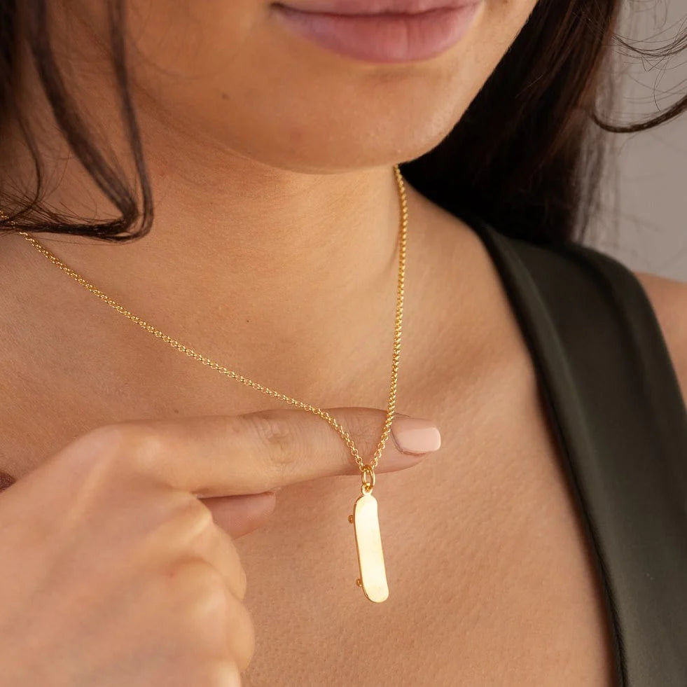 Gold Plated Skateboard Necklace CNGSKABO-1