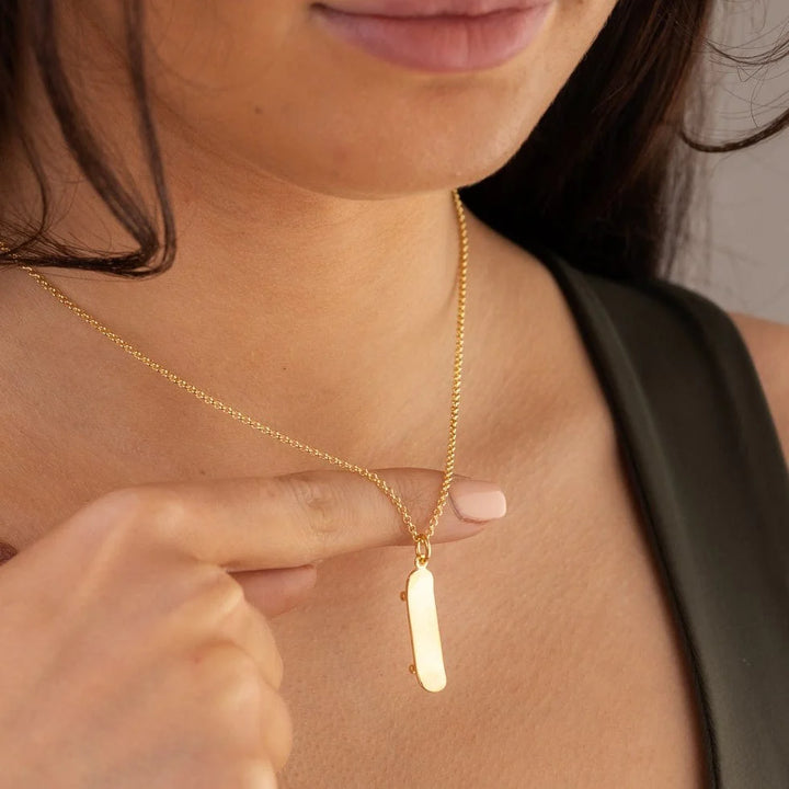 Gold Plated Skateboard Necklace CNGSKABO-1