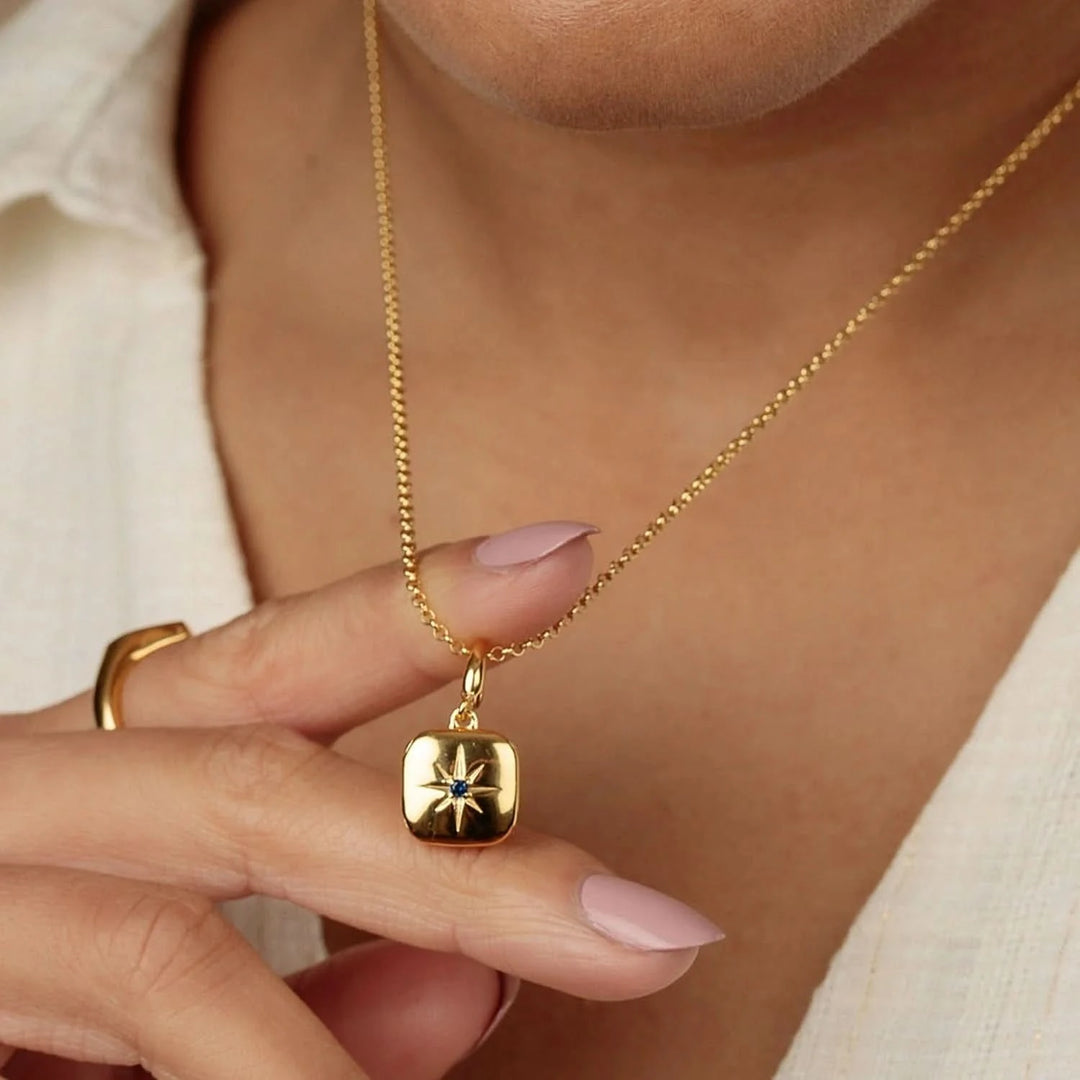 Gold Plated Star Locket Charm with Blue Stone CGSLBL