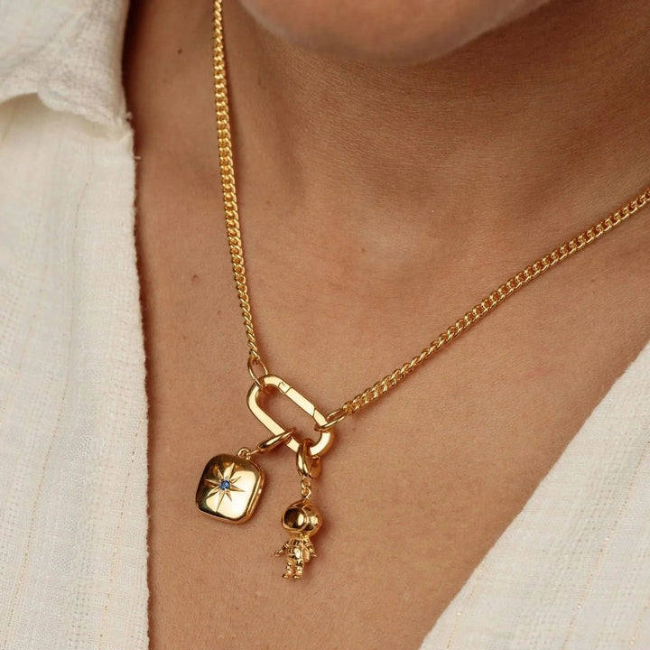 Gold Plated Star Locket Charm with Blue Stone CGSLBL