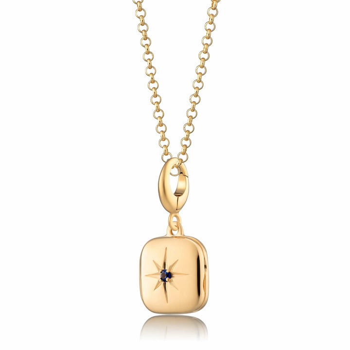 Gold Plated Star Locket Necklace with Blue Stone CNGSLBL-1