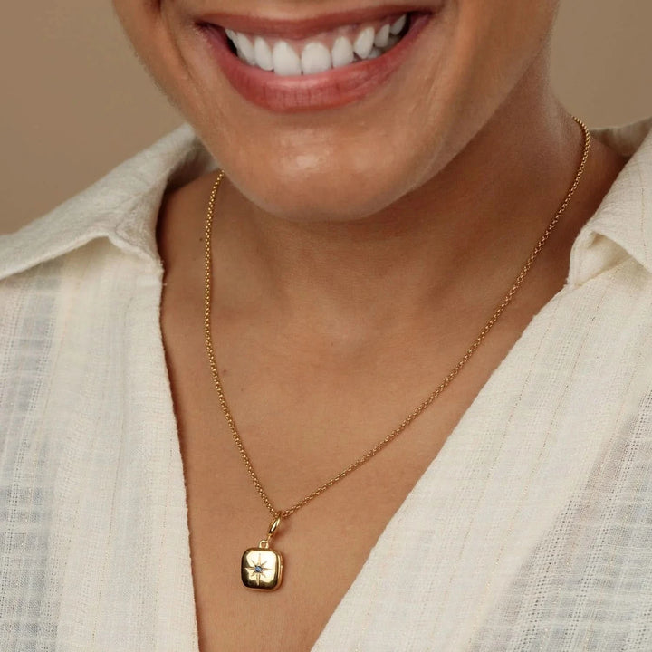 Gold Plated Star Locket Necklace with Blue Stone CNGSLBL-1