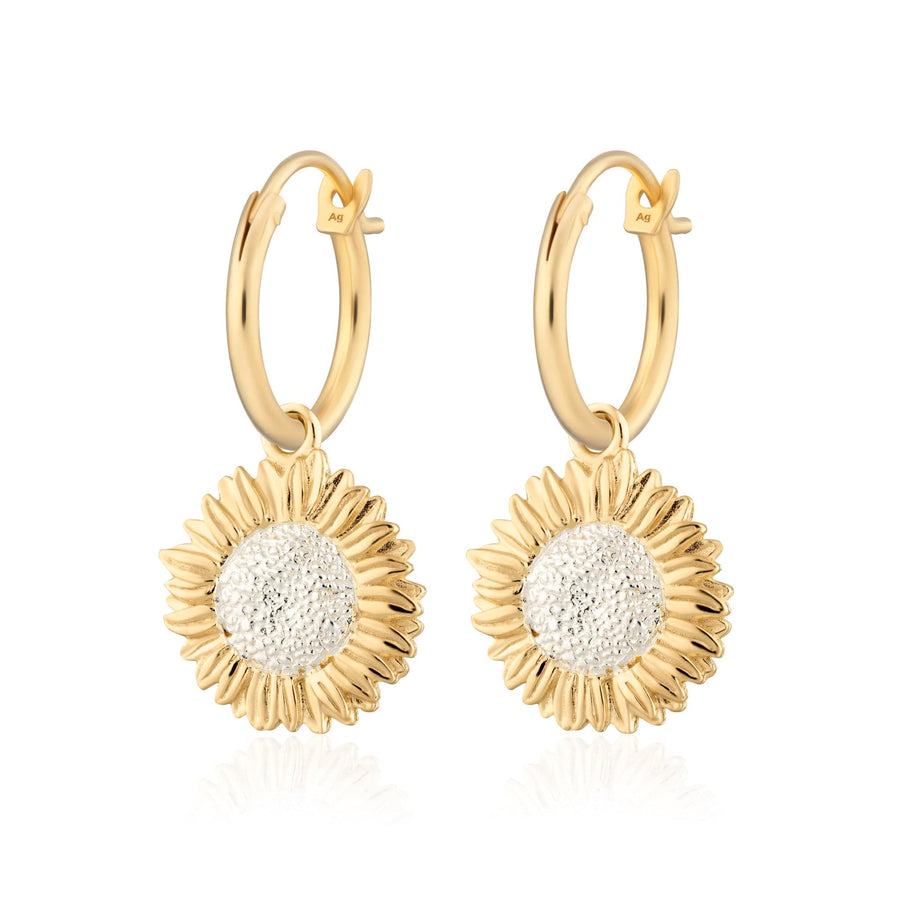 Gold Plated Sunflower Charm Hoop Earrings CHESGSF-MINI