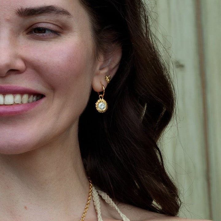 Gold Plated Sunflower Charm Hoop Earrings CHESGSF-MINI