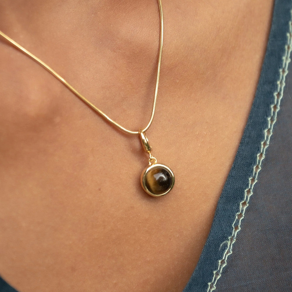 Gold Plated Tigers Eye Healing Courage Stone Necklace CNGHSTE-SNAKE-1
