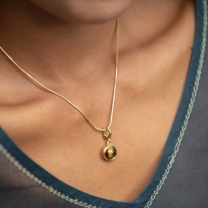 Gold Plated Tigers Eye Healing Courage Stone Necklace CNGHSTE-SNAKE-1