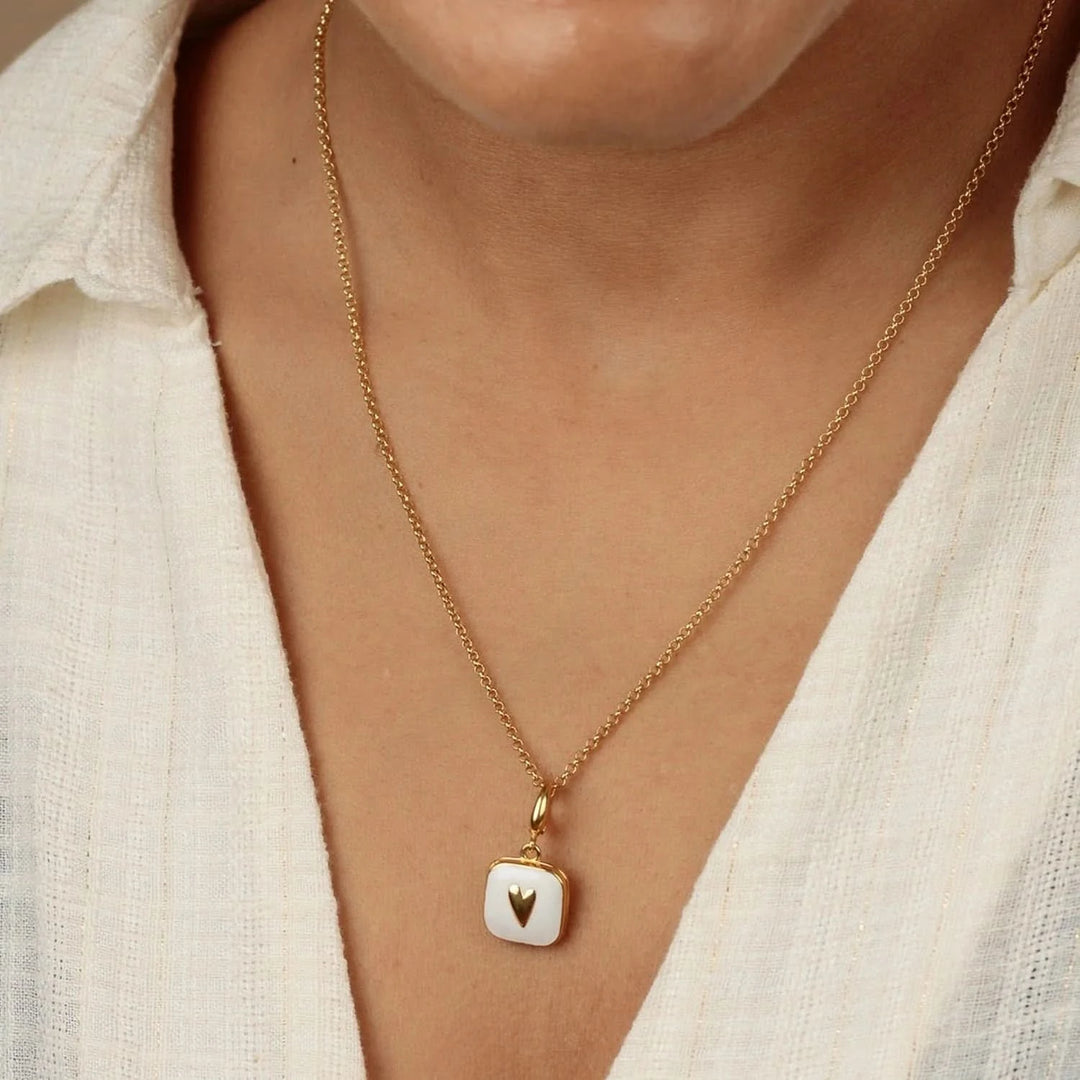 Gold Plated White Heart Locket Necklace CNGHLWH-1