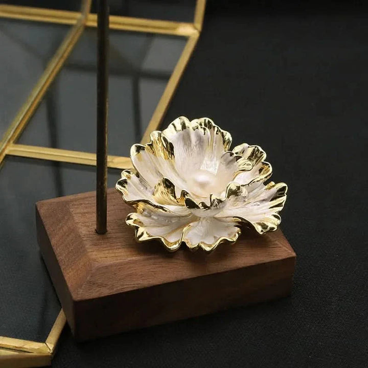 Gold Peony Pearl Brooch