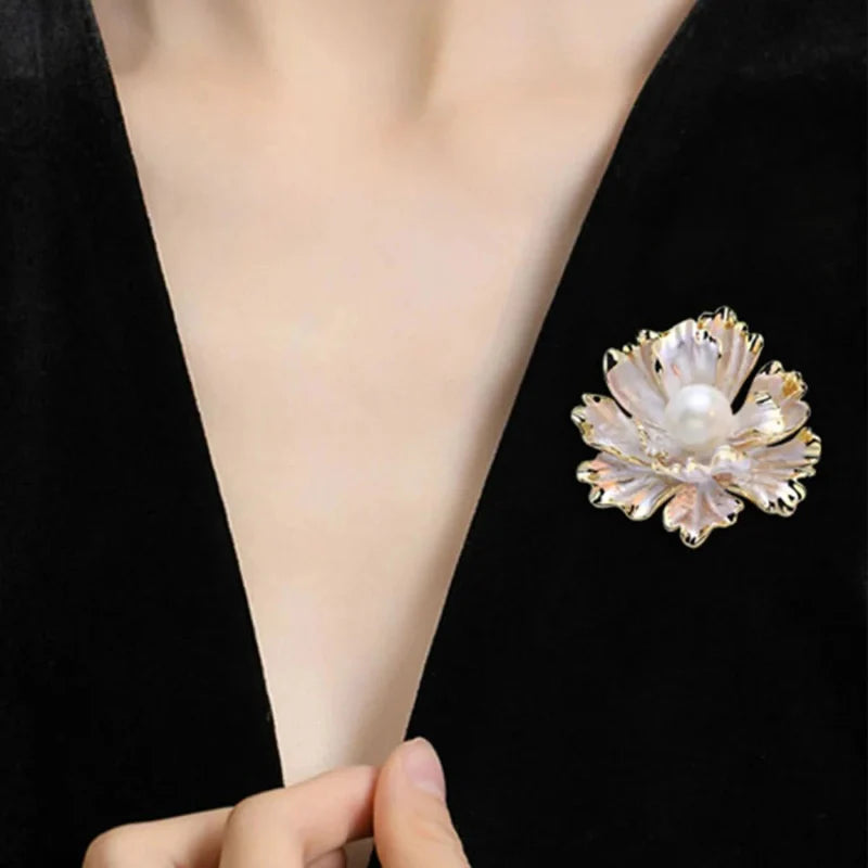 Gold Peony Pearl Brooch