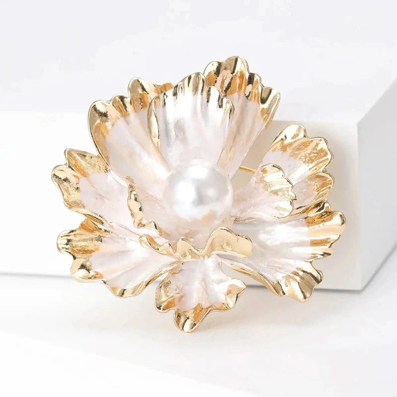 Gold Peony Pearl Brooch