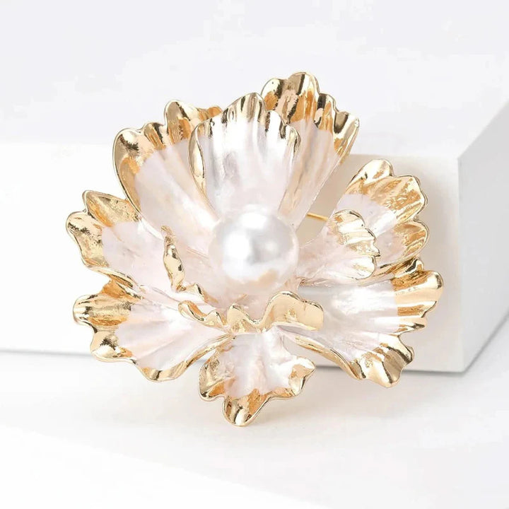 Gold Peony Pearl Brooch