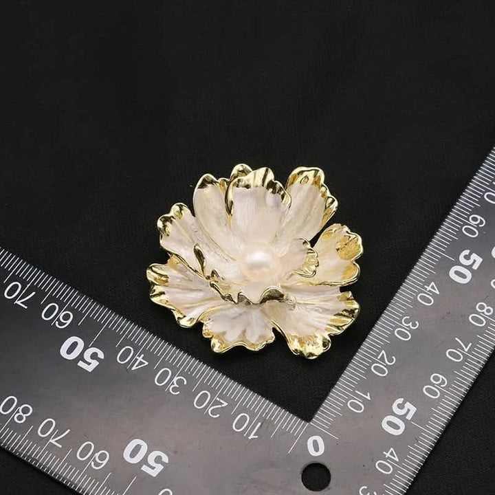 Gold Peony Pearl Brooch