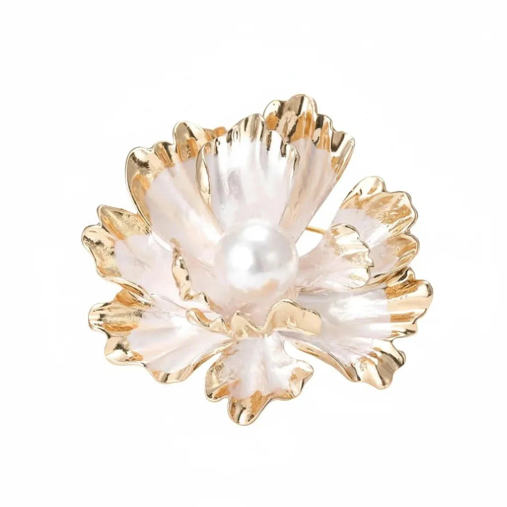 Gold Peony Pearl Brooch