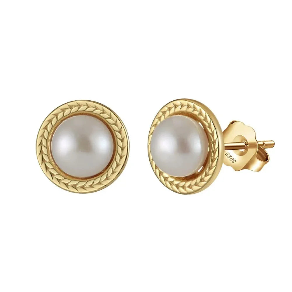 Golden Wheat Pearl Stud Earrings