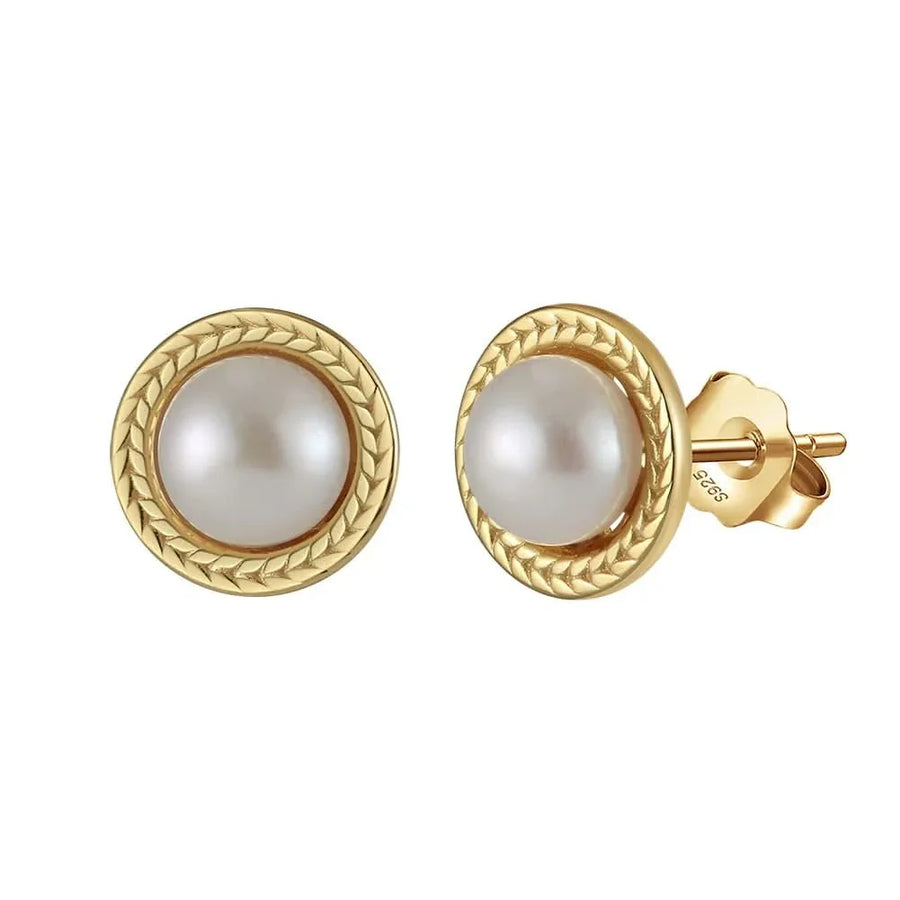 Golden Wheat Pearl Stud Earrings