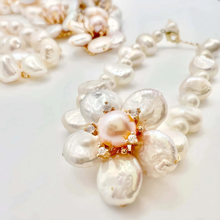 Beaded Baroque Pearl Flowers Jewelry Set
