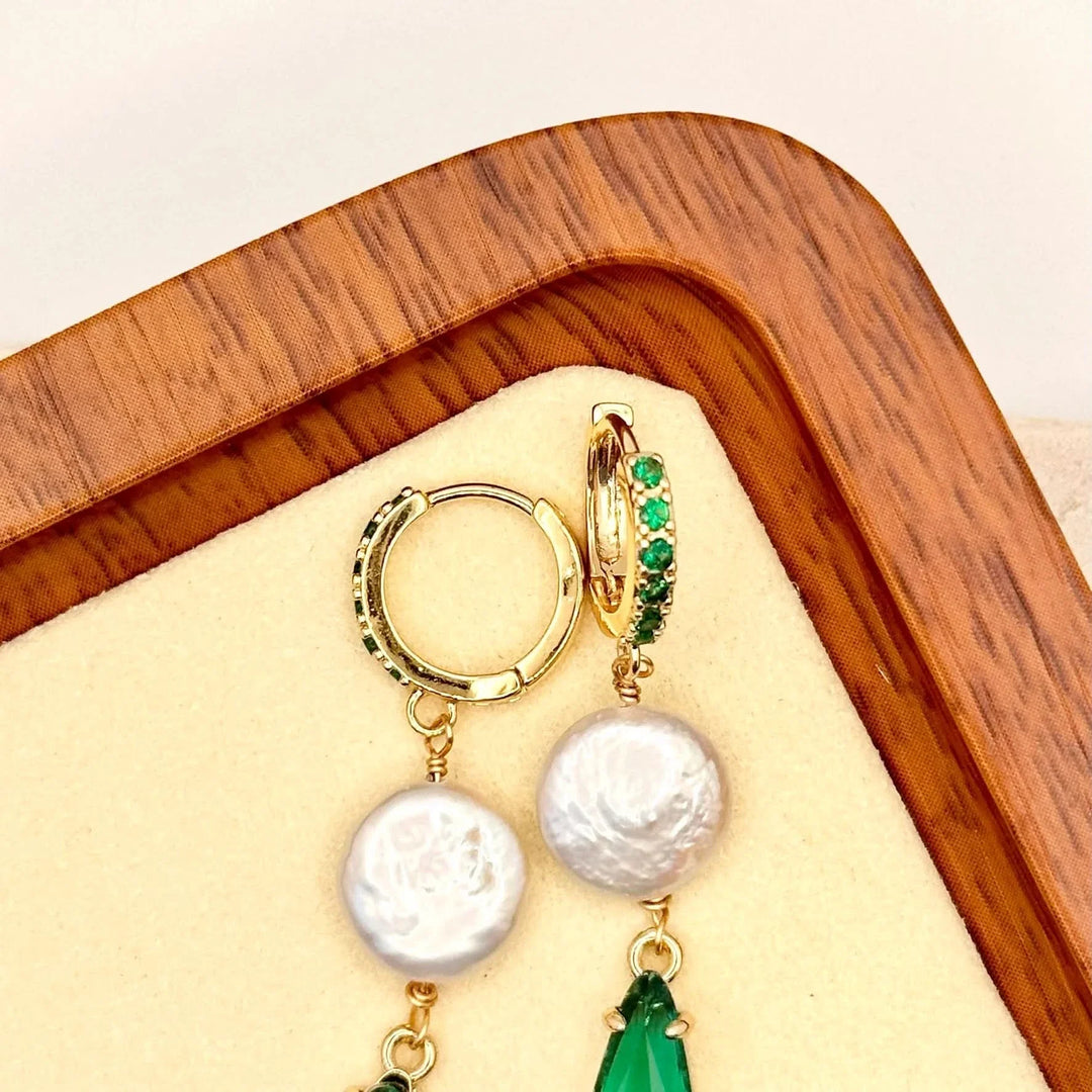 Green Crystal Huggie Earrings